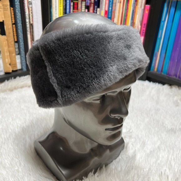 UGG WOMENS REVERSIBLE LEATHER AND SHEARLING HEADBAND GRAY - Picture 4 of 5